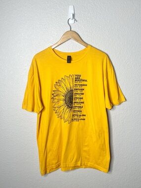 Sunflower Graphic Tee You Are Beautiful Bible Verse Jesus Shirt Yellow XL
